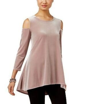 Womens Alfani Crushed Velvet Velor Woodrose Gold Cold Shoulder Top - Sz XL